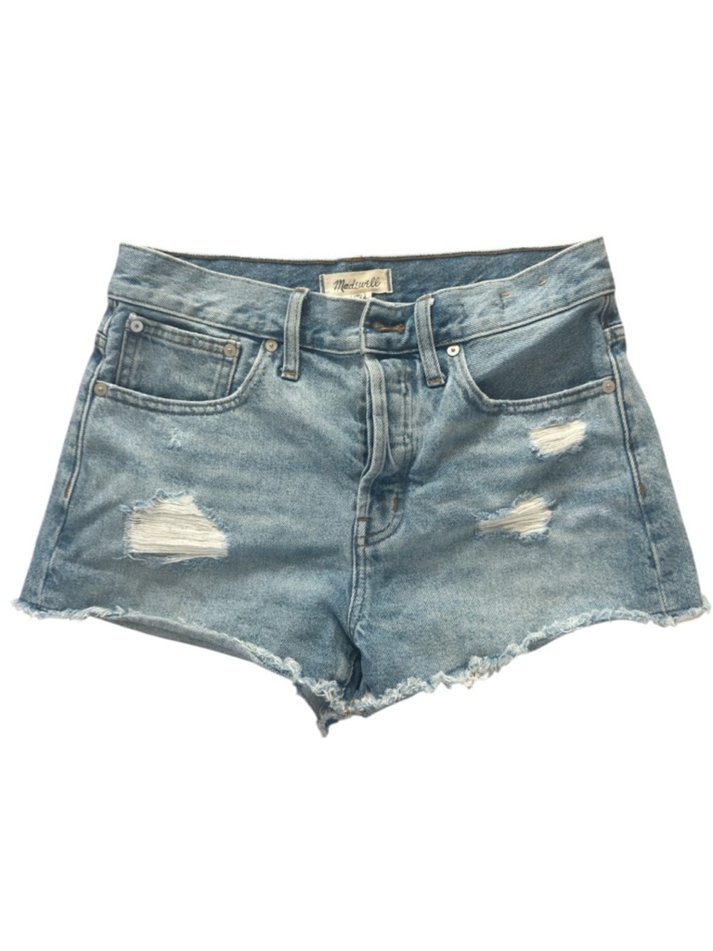 Madewell Size 26 High Rise Distressed Cutoff Denim Shorts Button Fly Light Wash